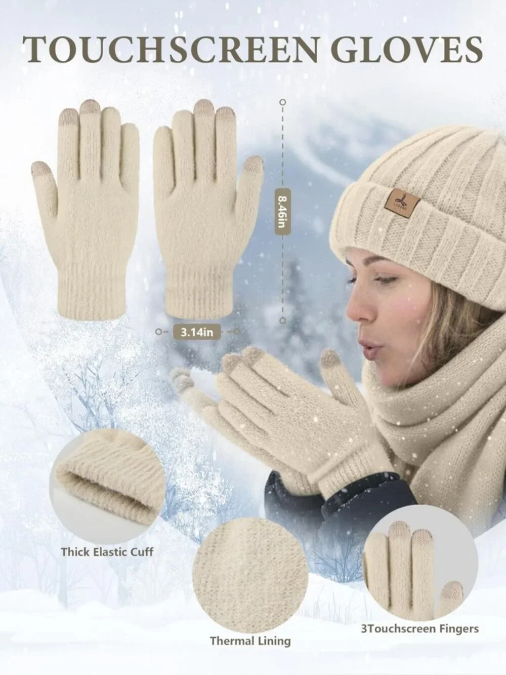 Cozy Cashmere Winter Beanie, Gloves & Scarf Set for Women - Touchscreen